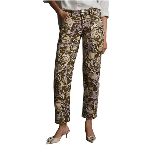 Pilcro The Wanderer Camo Multicolor Jeans Green Cream Purple Metallic Size 32T - Picture 7 of 16